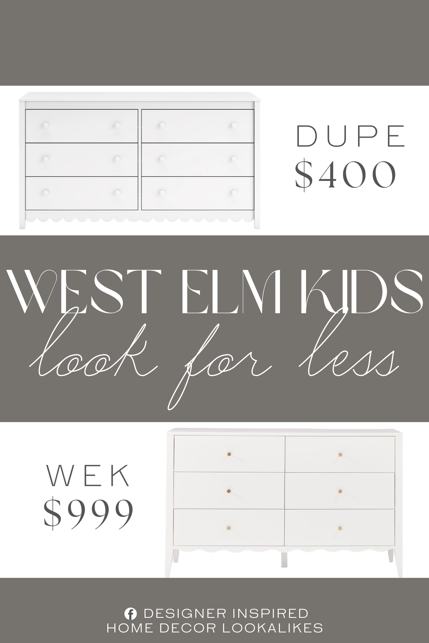 West Elm Kids Daisy 6-Drawer Dresser Dupe. Made with engineered wood (MDF/particleboard/plywood) and decorative laminate for the right balance of affordability and durability.