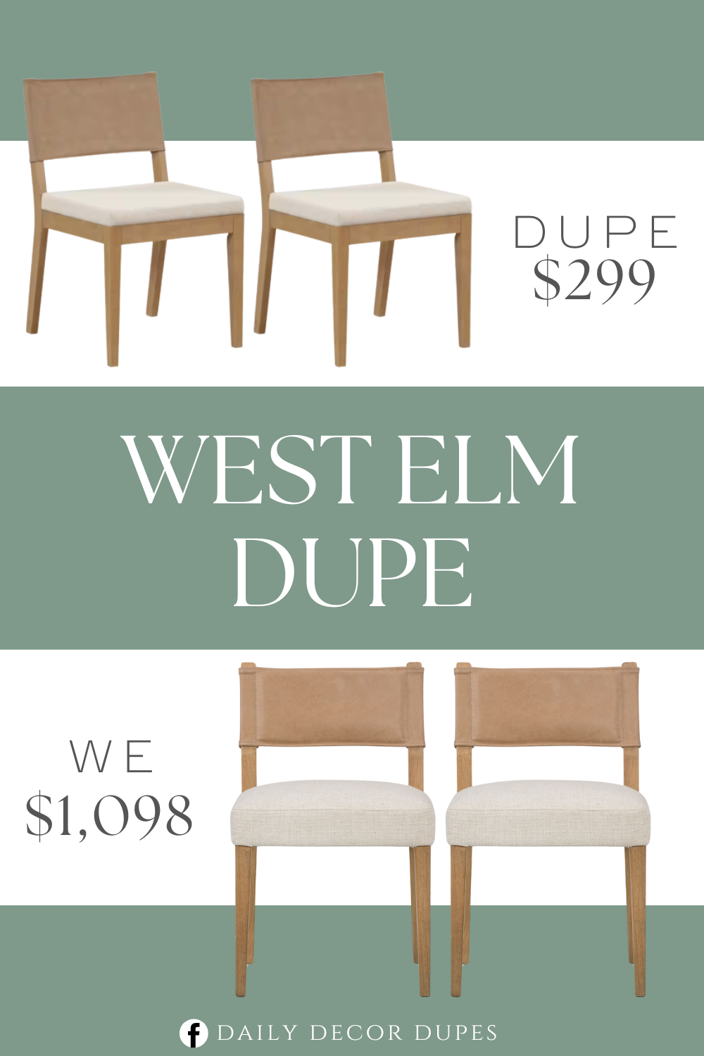 West Elm Leather-Backed Dining Chair Dupe. modern farmhouse dining chair built with a comfortable cushioned seat and solid wire-brushed rubberwood legs.