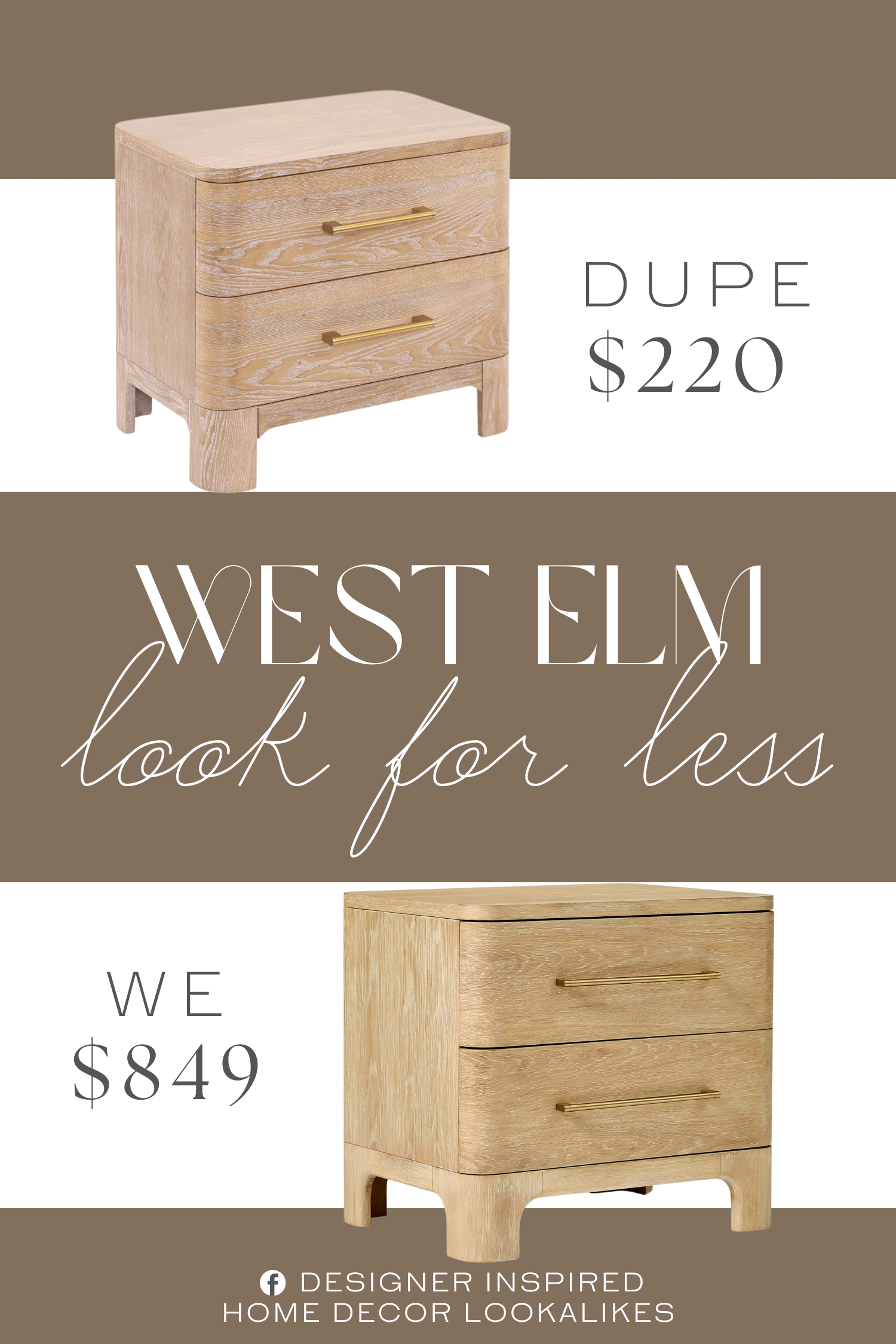 West Elm Leonora Nightstand Dupe. Constructed from durable MDF with veneer and reinforced block legs, offering reliable structural support, long-term durability, and a smooth surface suited for everyday residential use.