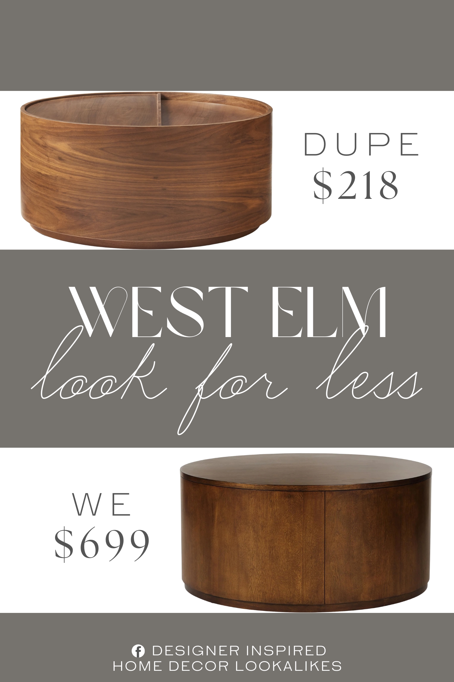 West Elm Volume Round Storage Drum Coffee Table Dupe. Crafted from engineered wood, this coffee table combines durability with natural elegance.