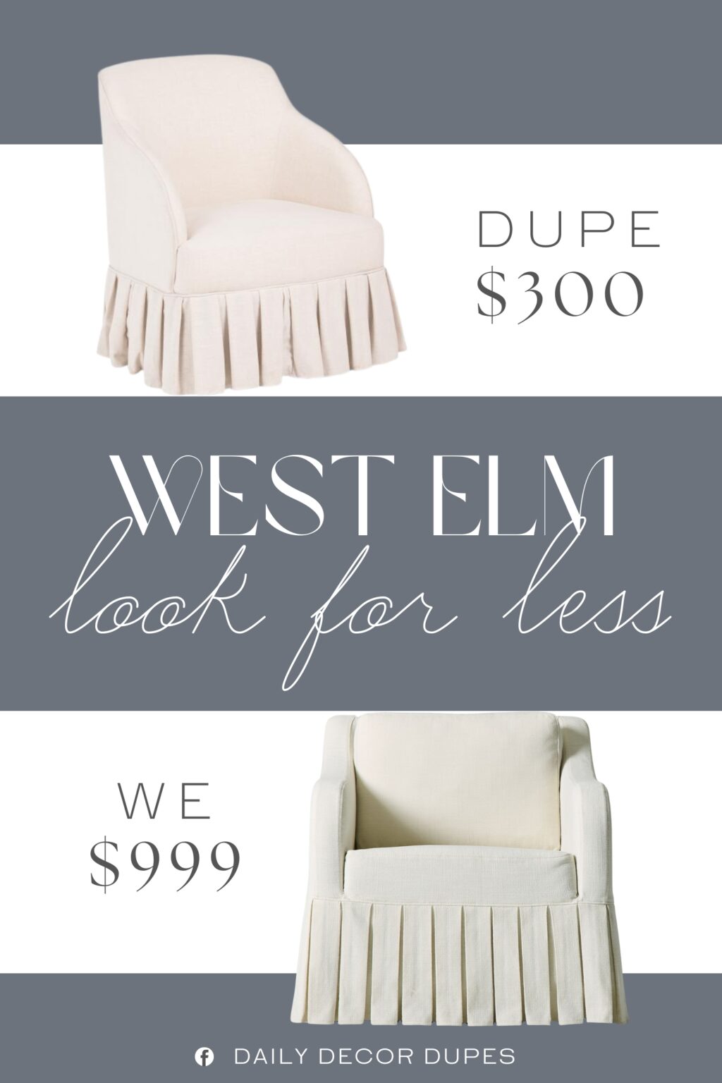 West Elm Robin Pleated Skirt Glider Dupe. ruffle skirt, padded back and seat, 360 degree swivel.