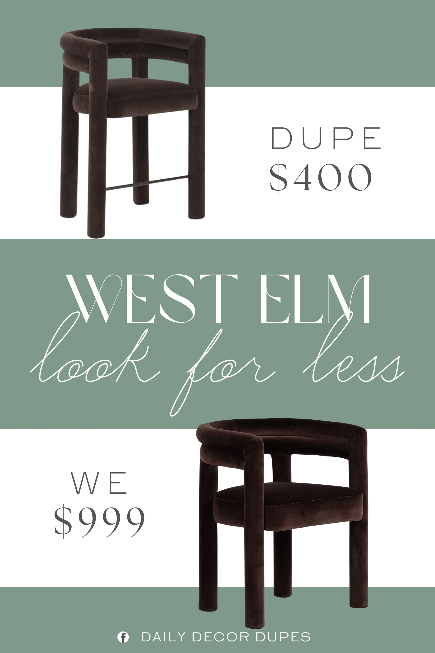 West Elm Sackman Upholstered Dining Chair Dupe. velvet texture, cushioned back and seat, curved back.