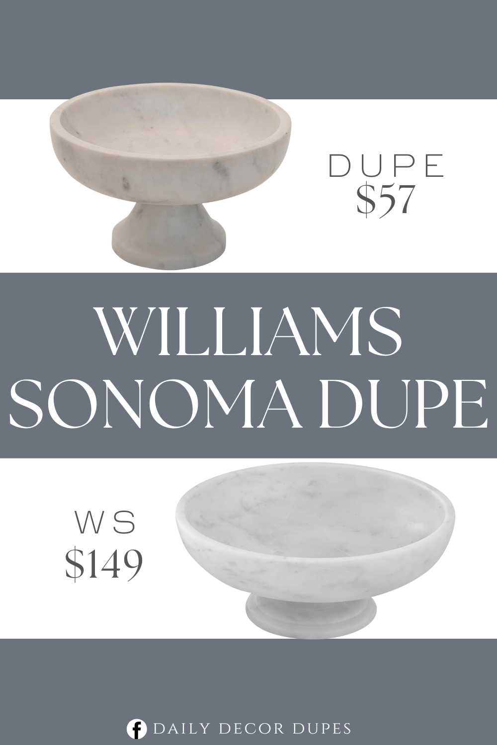 Williams Sonoma Marble Footed Fruit Bowl Dupe. Made out of marble. White color that goes with any décor. Autumn style.