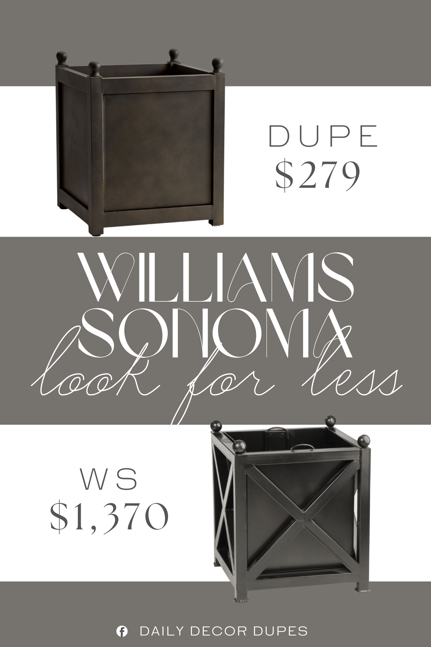 Williams Sonoma Paris Planter Dupe. Made from iron and aluminum with an Antique Brass finish.