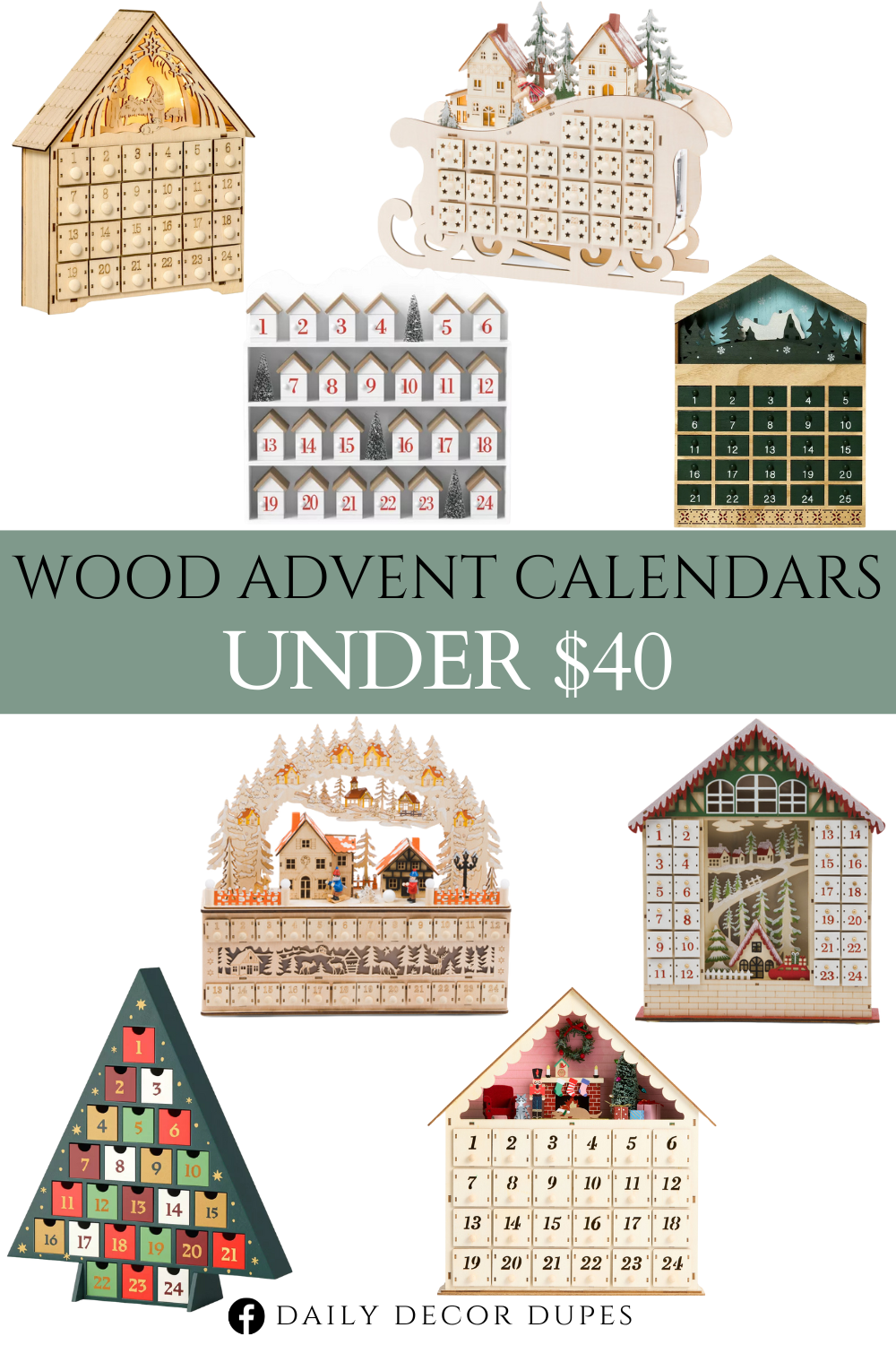 Wood Advent Calendars Under $40. Sleigh Shaped Wooden Advent Calendar. Natural Laser Cut Wooden Advent Calendar. Led Wooden House Advent Calendar. Laser Cut Wood Homey Hearth LED Light Up Countdown Calendar. Wood Christmas Tree Tabletop Advent Calendar Dark Green. Christmas Wood House Countdown Calendar. Wooden Drawer Christmas Advent Calendar. 24 Day Christmas Advent Calendar for Adults & Kids.