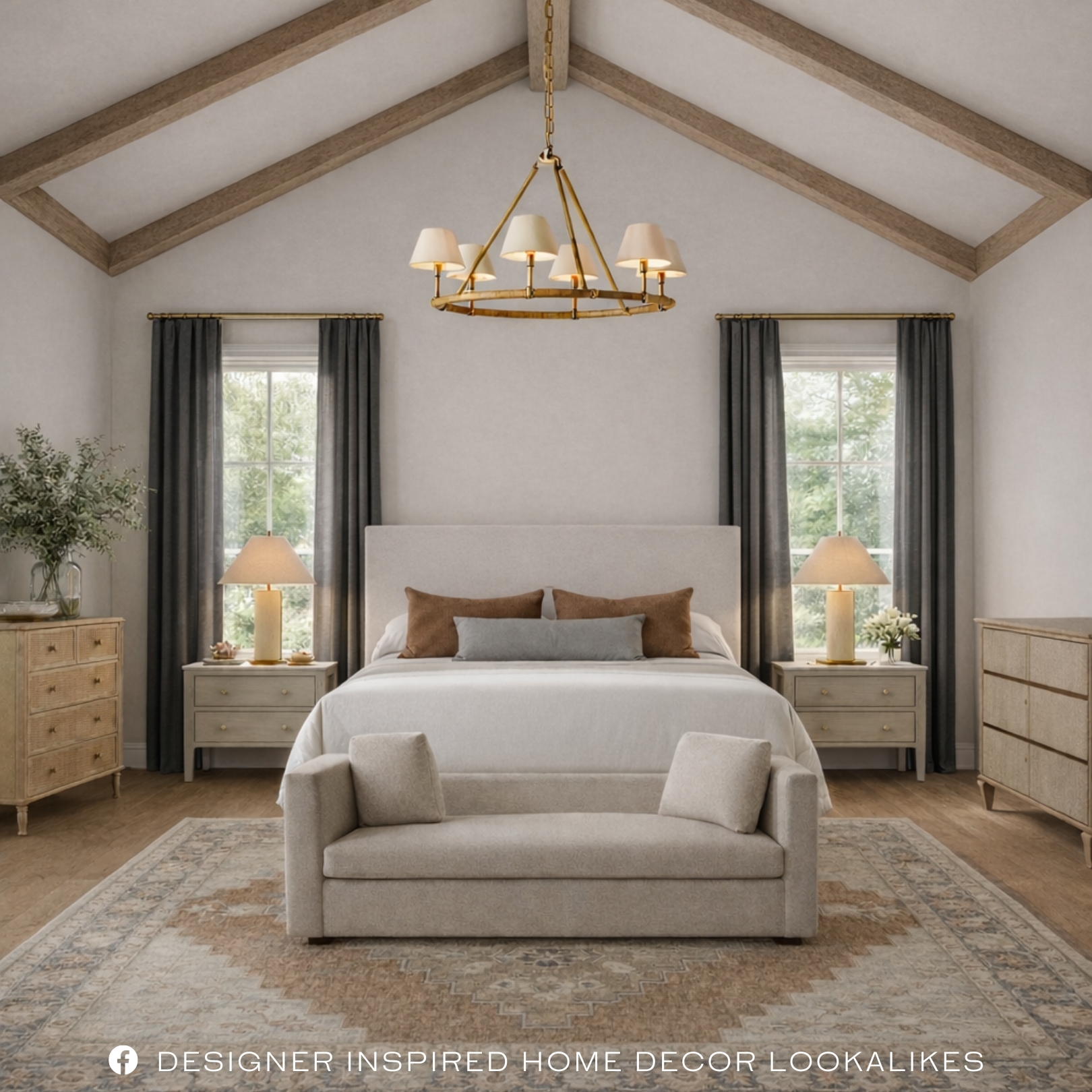 transitional mcgee inspired bedroom wood ceiling beams rustic mountain (2)